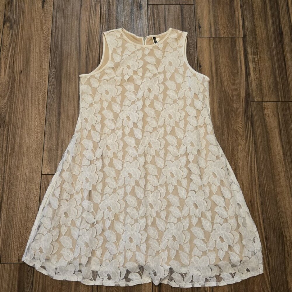 JULiAN TAYLOR New York Off White Tan Floral Lace‎ Dress Sleeveless Size 12
